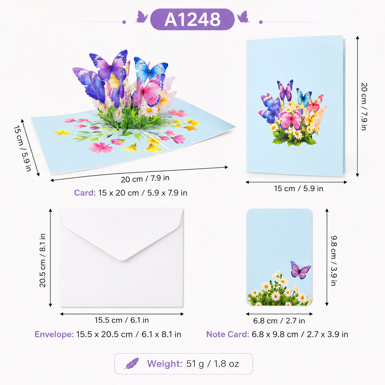 3D Pop Up PET UV Printed Butterflies Happy Birthday Cards, 3D Popup Happy Birthday Greeting Card