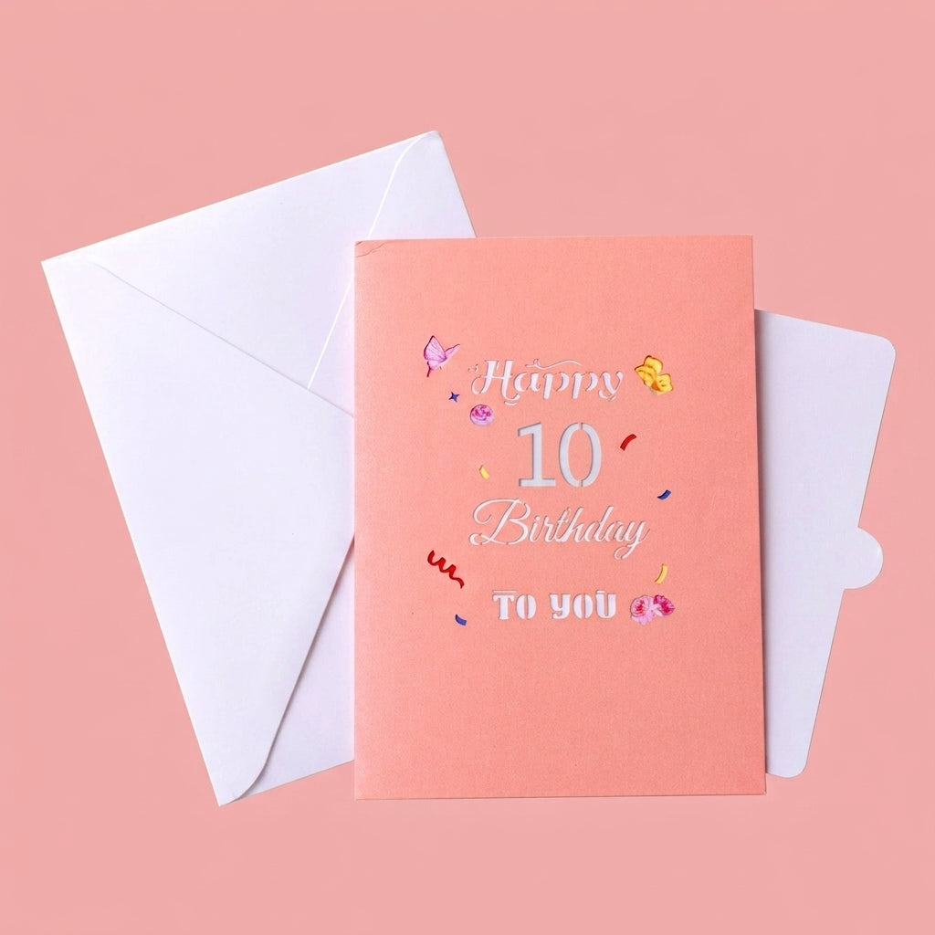 Pink Floral 3D Pop Up Birthday Card with Age Numbers & Butterflies | Scented Greeting Card with Note Card & Envelope