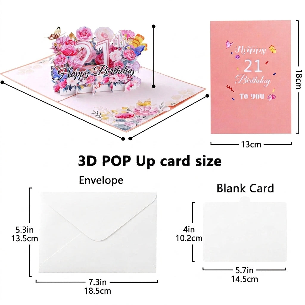 Pink Floral 3D Pop Up Birthday Card with Age Numbers & Butterflies | Scented Greeting Card with Note Card & Envelope