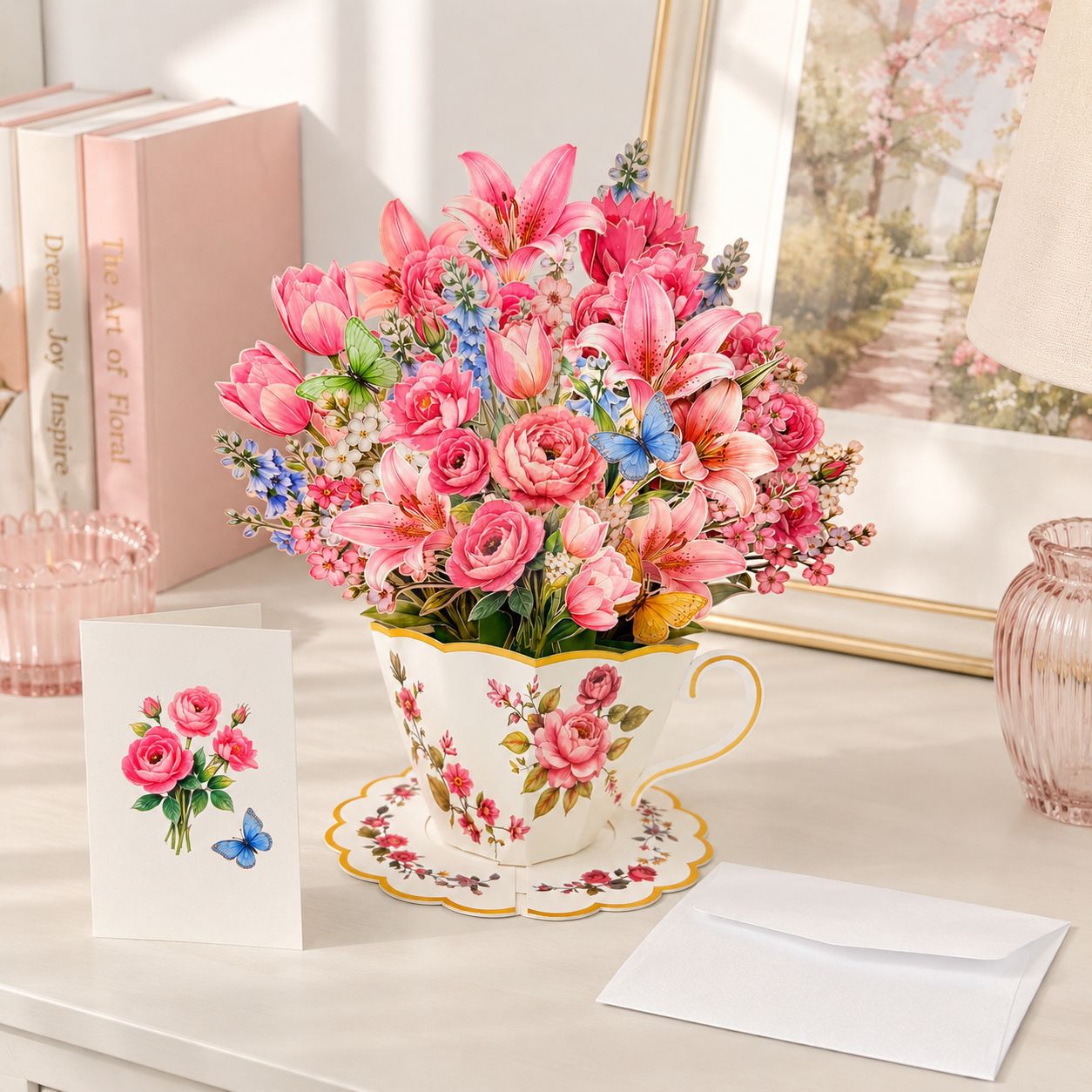 3D Pop Up Tea Cup Flower Birthday Cards, Happy Birthday Greeting Cards