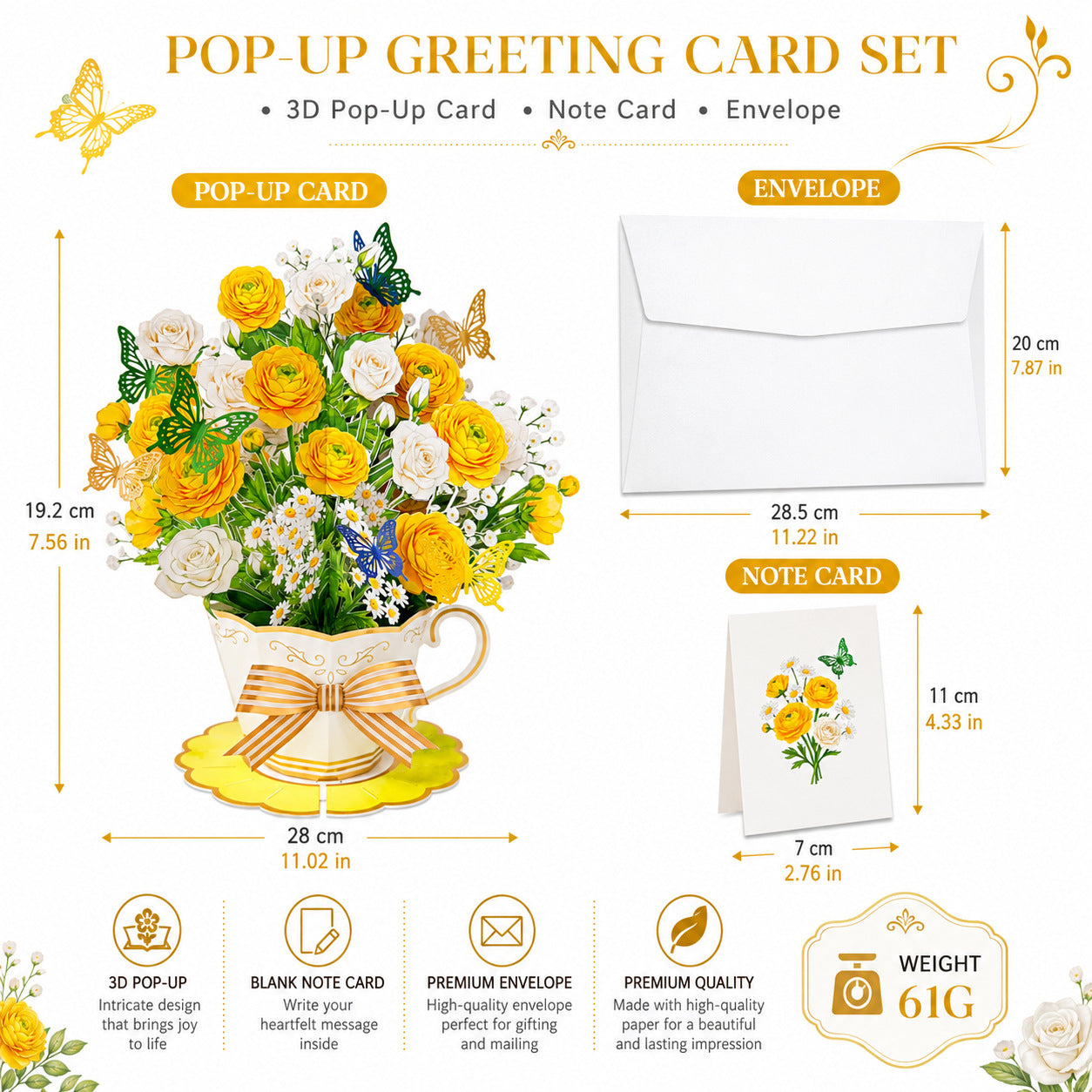 3D Pop Up Tea Cup Flower Birthday Cards, Happy Birthday Greeting Cards