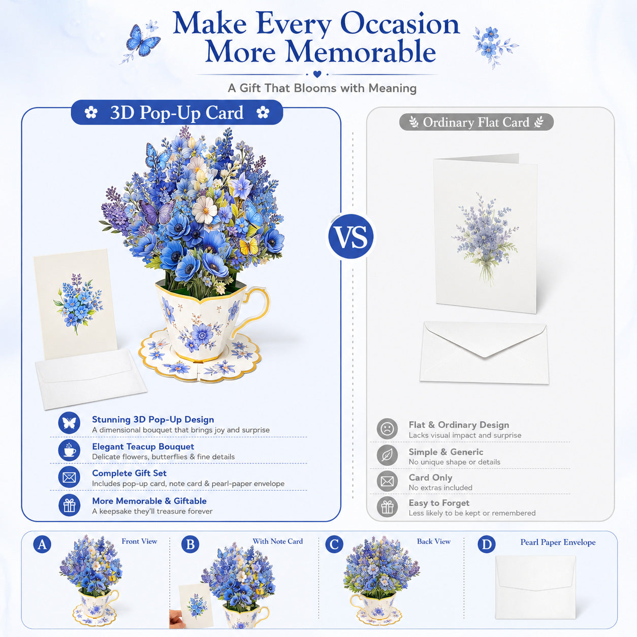 3D Pop Up Tea Cup Flower Birthday Cards, Happy Birthday Greeting Cards