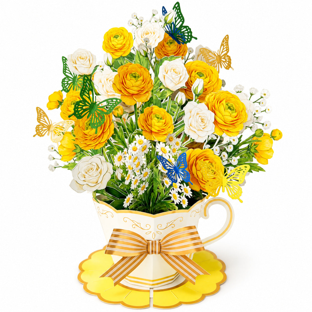 3D Pop Up Tea Cup Flower Birthday Cards, Happy Birthday Greeting Cards
