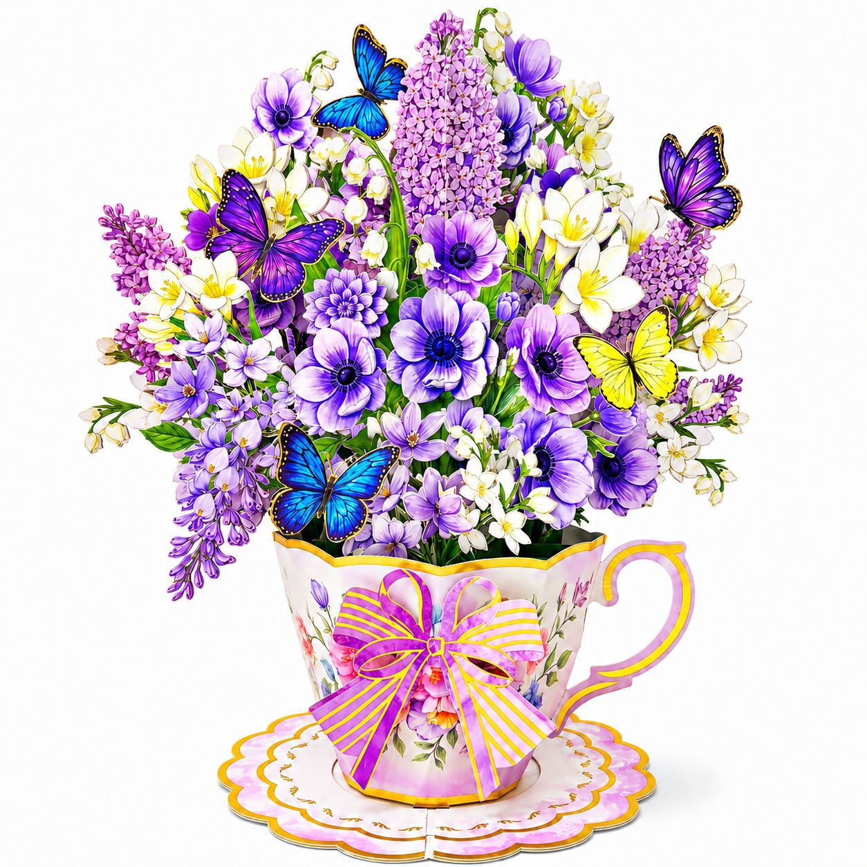 3D Pop Up Tea Cup Flower Birthday Cards, Happy Birthday Greeting Cards