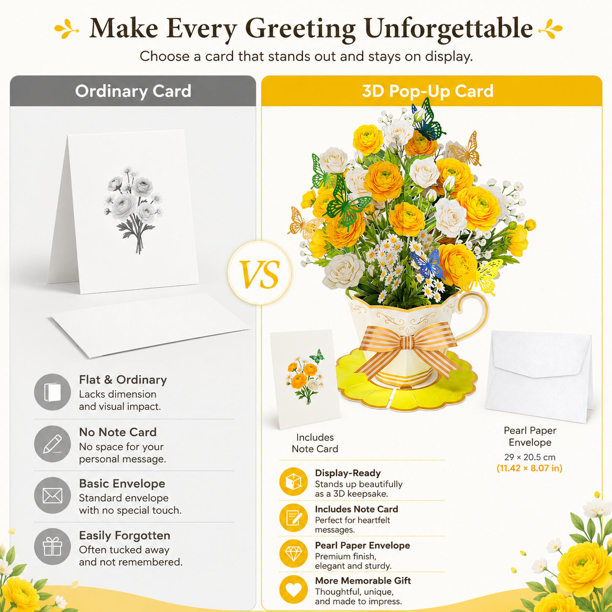 3D Pop Up Tea Cup Flower Birthday Cards, Happy Birthday Greeting Cards