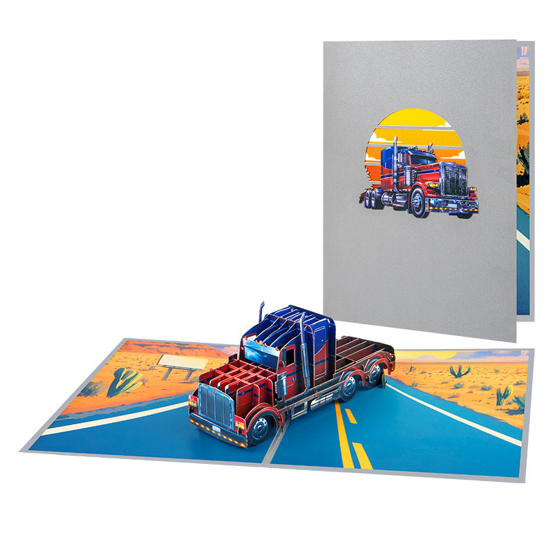 3D Pop UP Greeting Card, Truck Windmill Ferris Wheel Bicycle Sailboat Paper Card Desktop Oranment