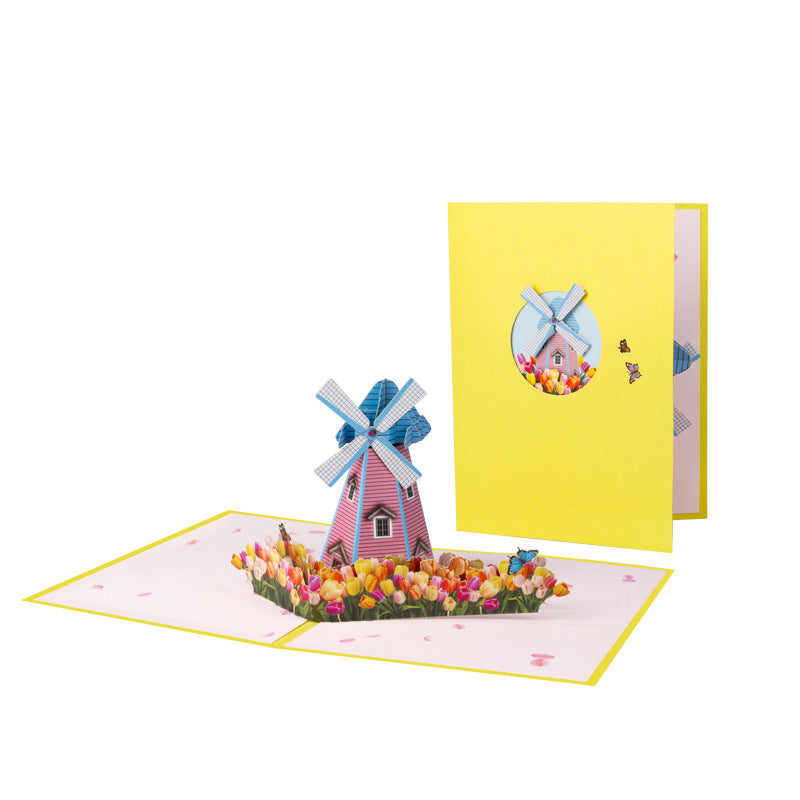 3D Pop UP Greeting Card, Truck Windmill Ferris Wheel Bicycle Sailboat Paper Card Desktop Oranment