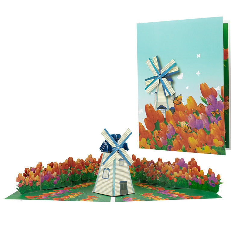 3D Pop UP Greeting Card, Truck Windmill Ferris Wheel Bicycle Sailboat Paper Card Desktop Oranment