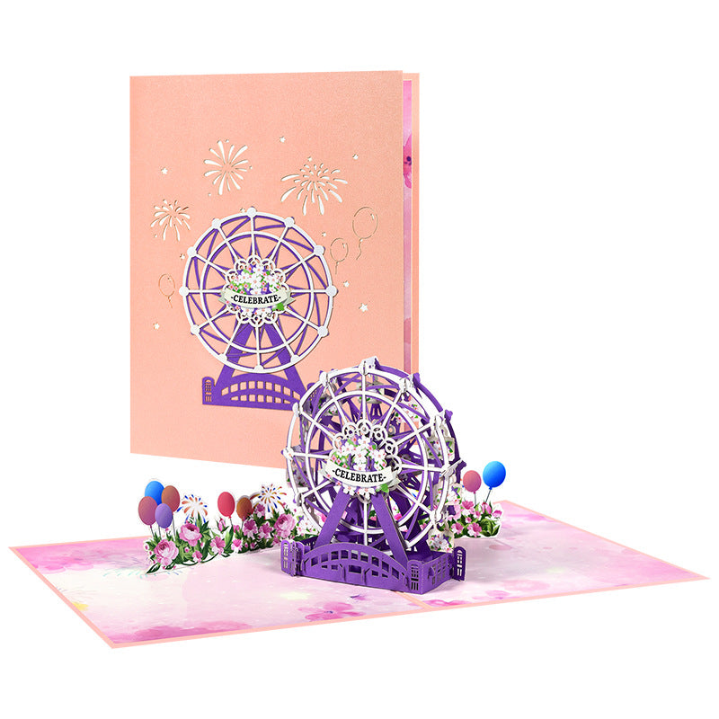3D Pop UP Greeting Card, Truck Windmill Ferris Wheel Bicycle Sailboat Paper Card Desktop Oranment