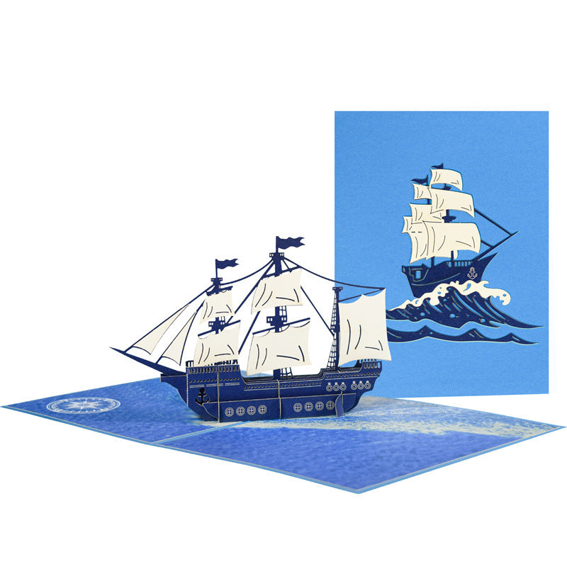 3D Pop UP Greeting Card, Truck Windmill Ferris Wheel Bicycle Sailboat Paper Card Desktop Oranment