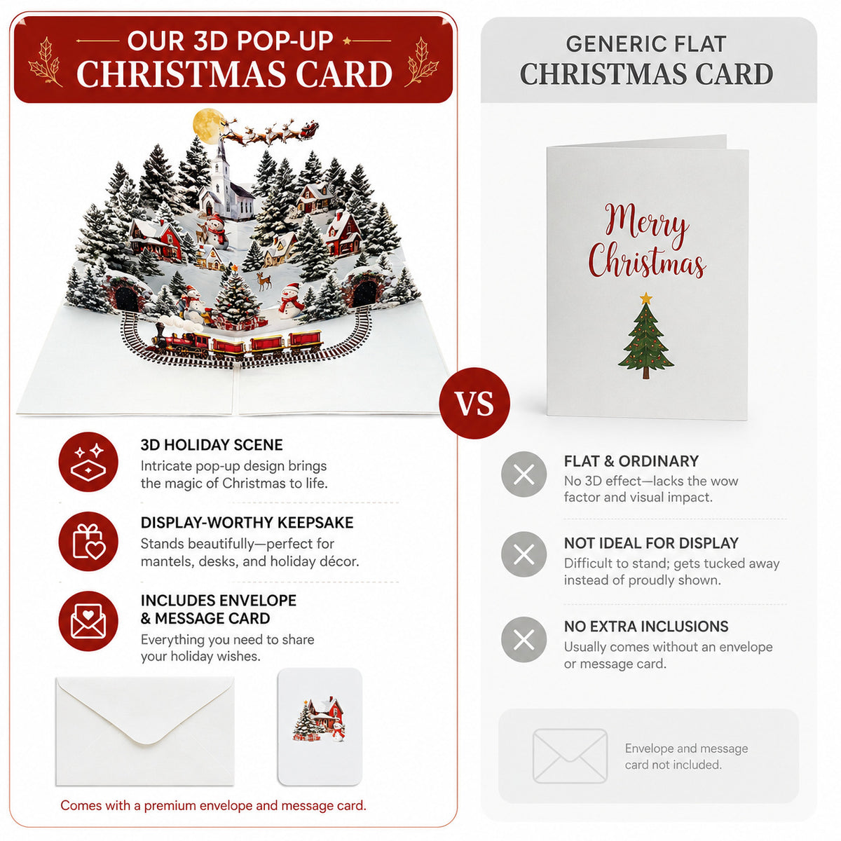 3D Pop-Up Christmas Card Box: Winter Village Snowy Mountain Landscape and Igloo