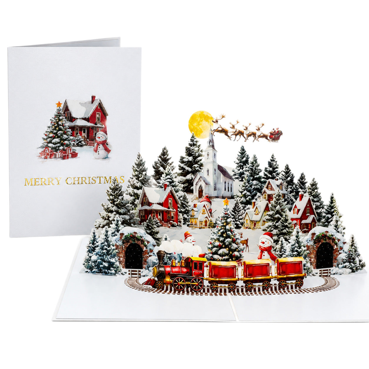 3D Pop-Up Christmas Card Box: Winter Village Snowy Mountain Landscape and Igloo