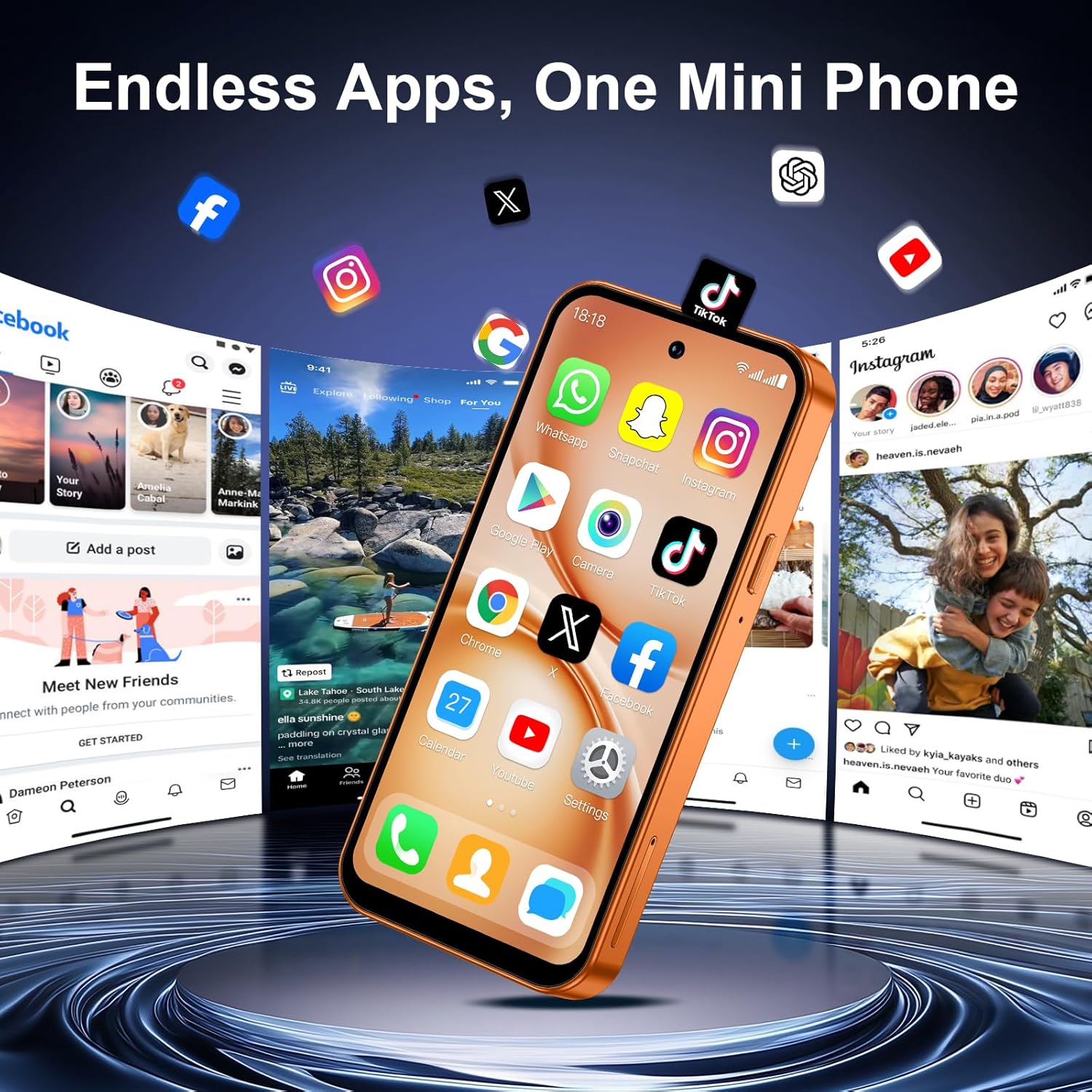 4.5'' 3G+64GB Mini Phone Unlocked 4G Mobile Smartphone with 2000mAh Battery Compact Backup Mini Phone for Kids & Students Dual SIM Face ID
