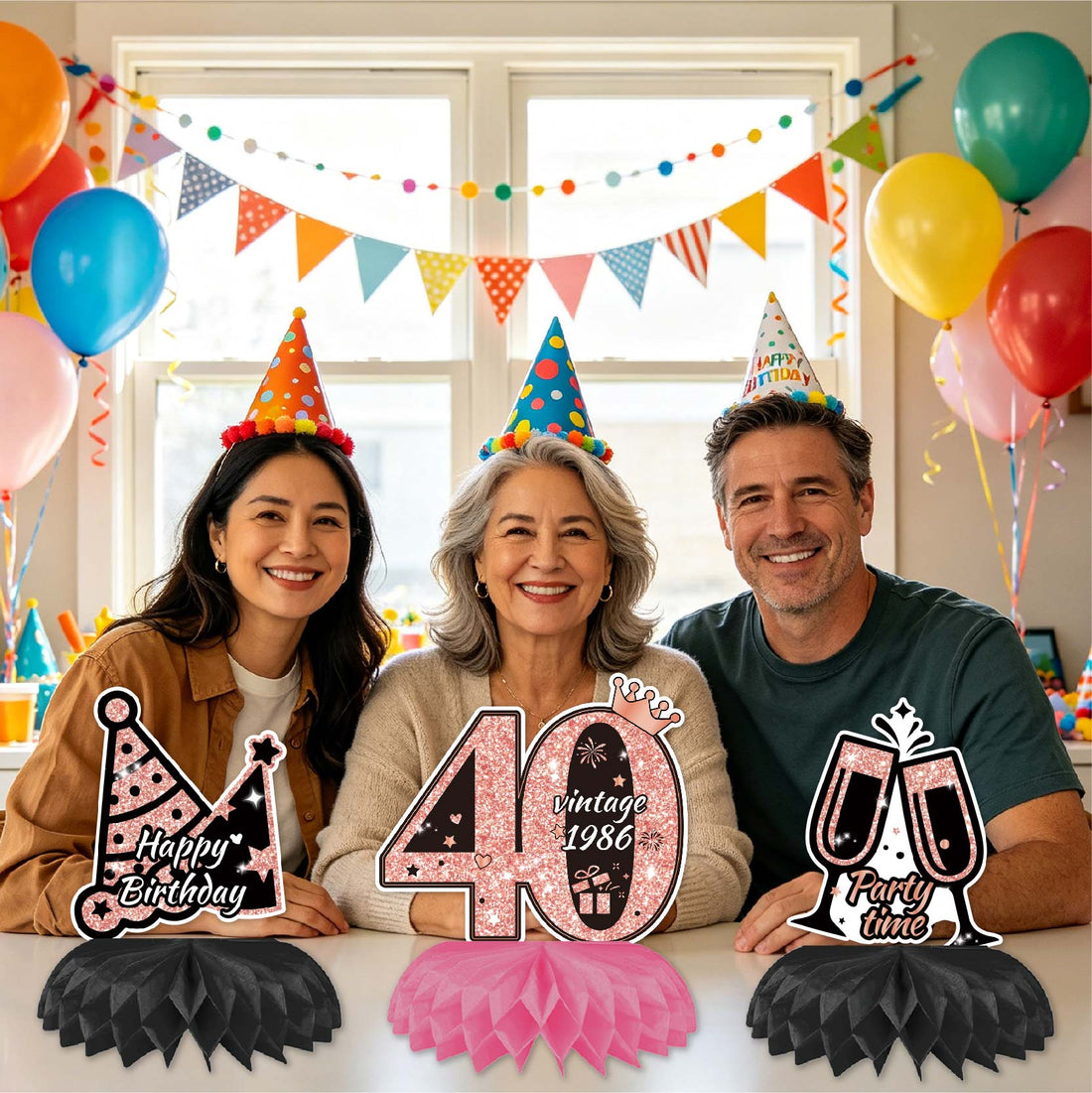 Happy 40th Birthday Honeycomb Oranment Pink Birthday Decorations