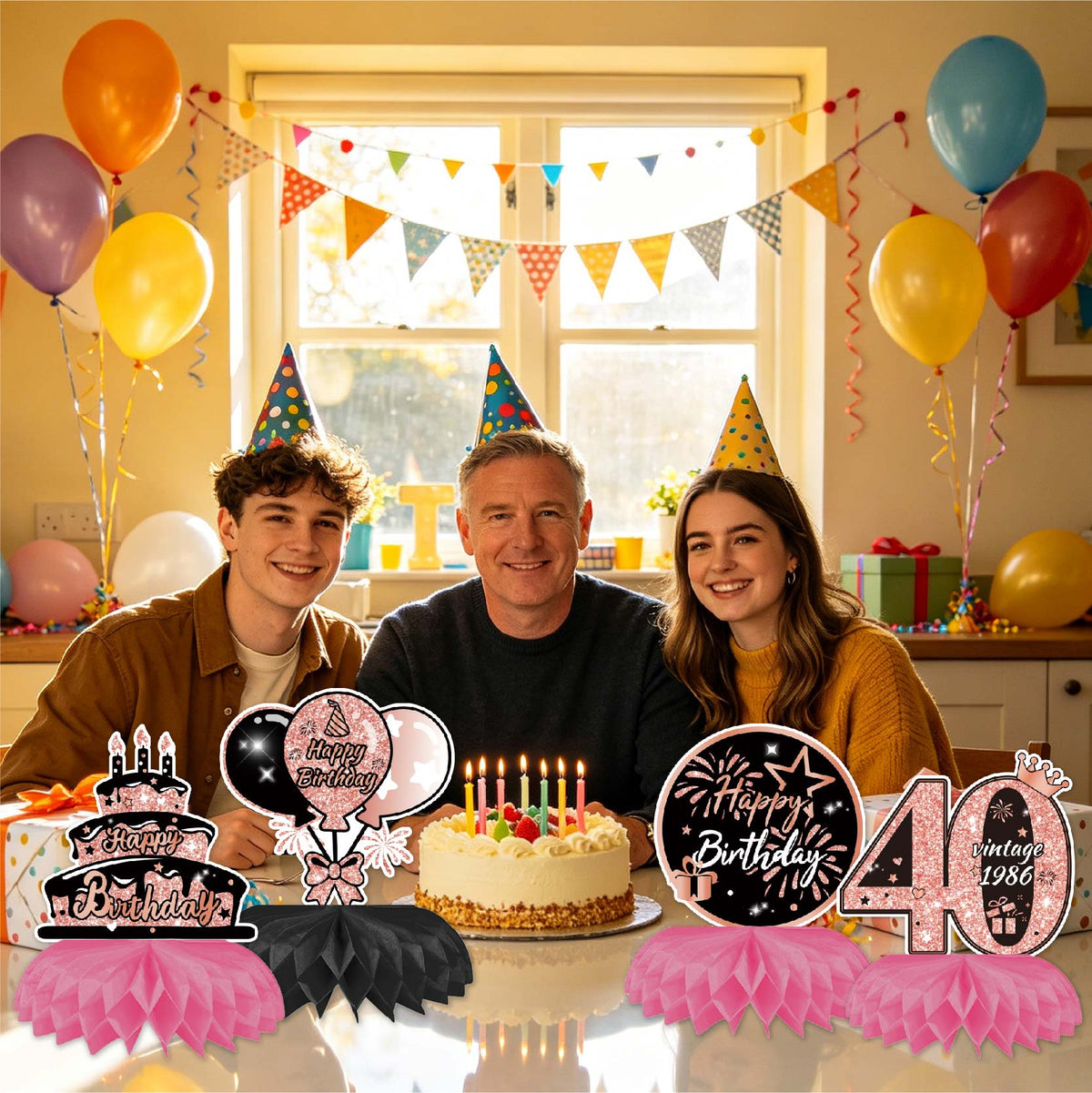 Happy 40th Birthday Honeycomb Oranment Pink Birthday Decorations