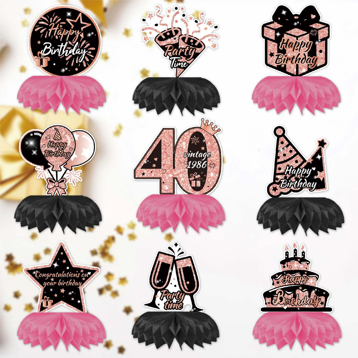 Happy 40th Birthday Honeycomb Oranment Pink Birthday Decorations