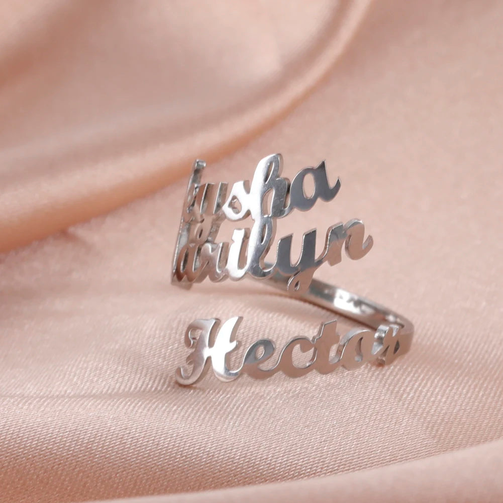 Custom Double First Name Finger Ring For Women Men Personalized Rings Couple Family Gift Gold Color Stainless Steel Jewelry