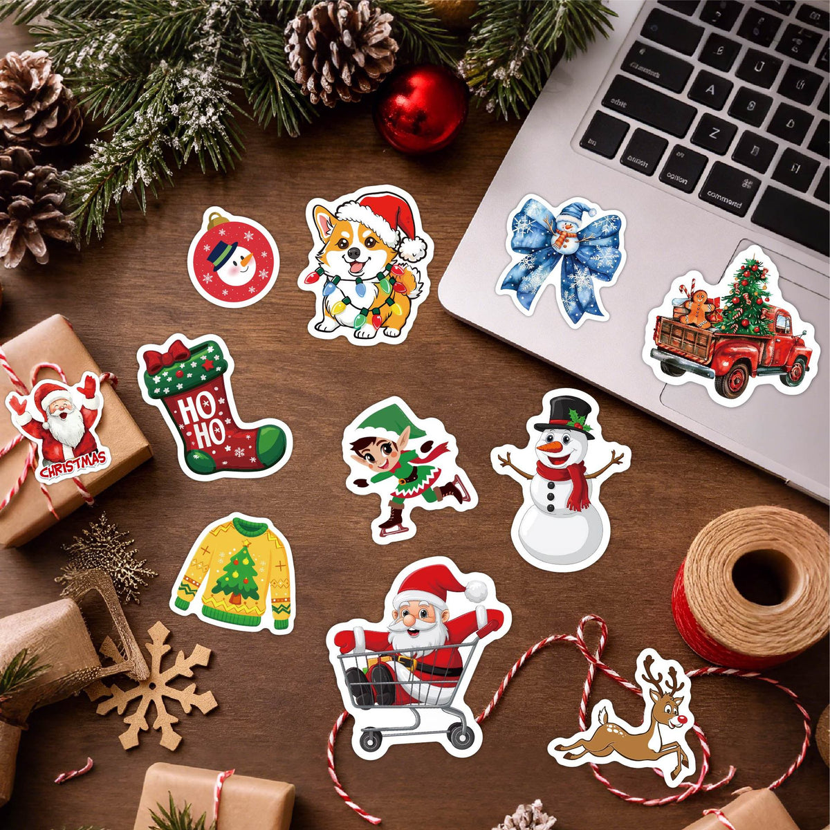 50 Pcs Cute Christmas Stickers - Waterproof Vinyl