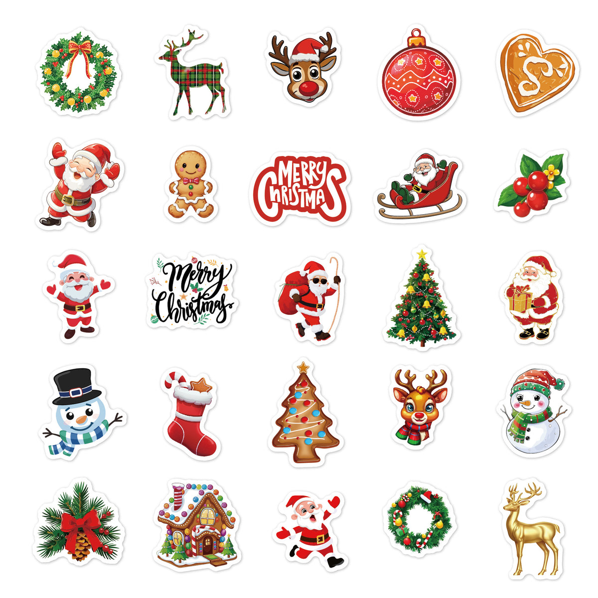 50 Pcs Cute Christmas Stickers - Waterproof Vinyl