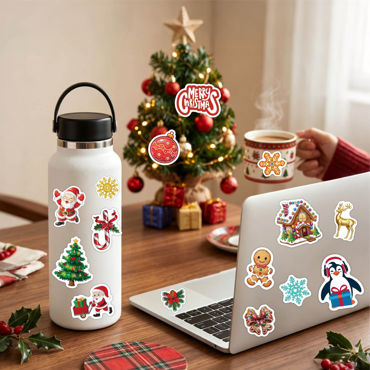 50 Pcs Cute Christmas Stickers - Waterproof Vinyl