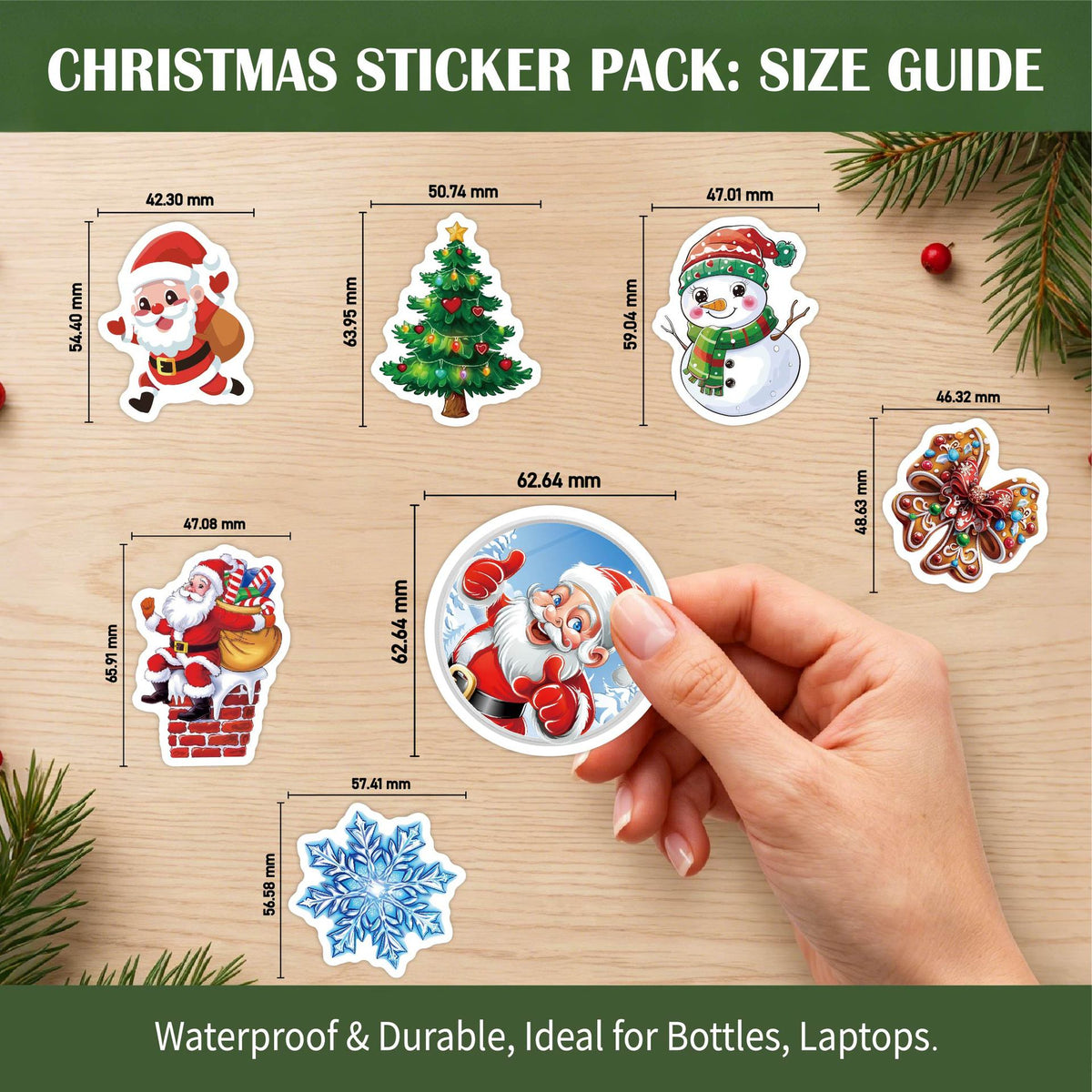 50 Pcs Cute Christmas Stickers - Waterproof Vinyl