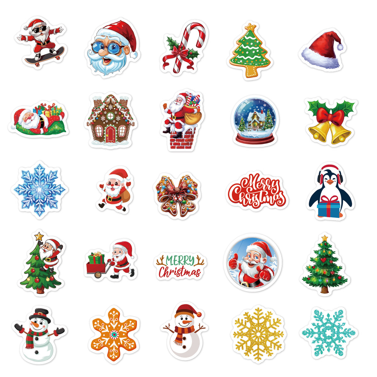 50 Pcs Cute Christmas Stickers - Waterproof Vinyl