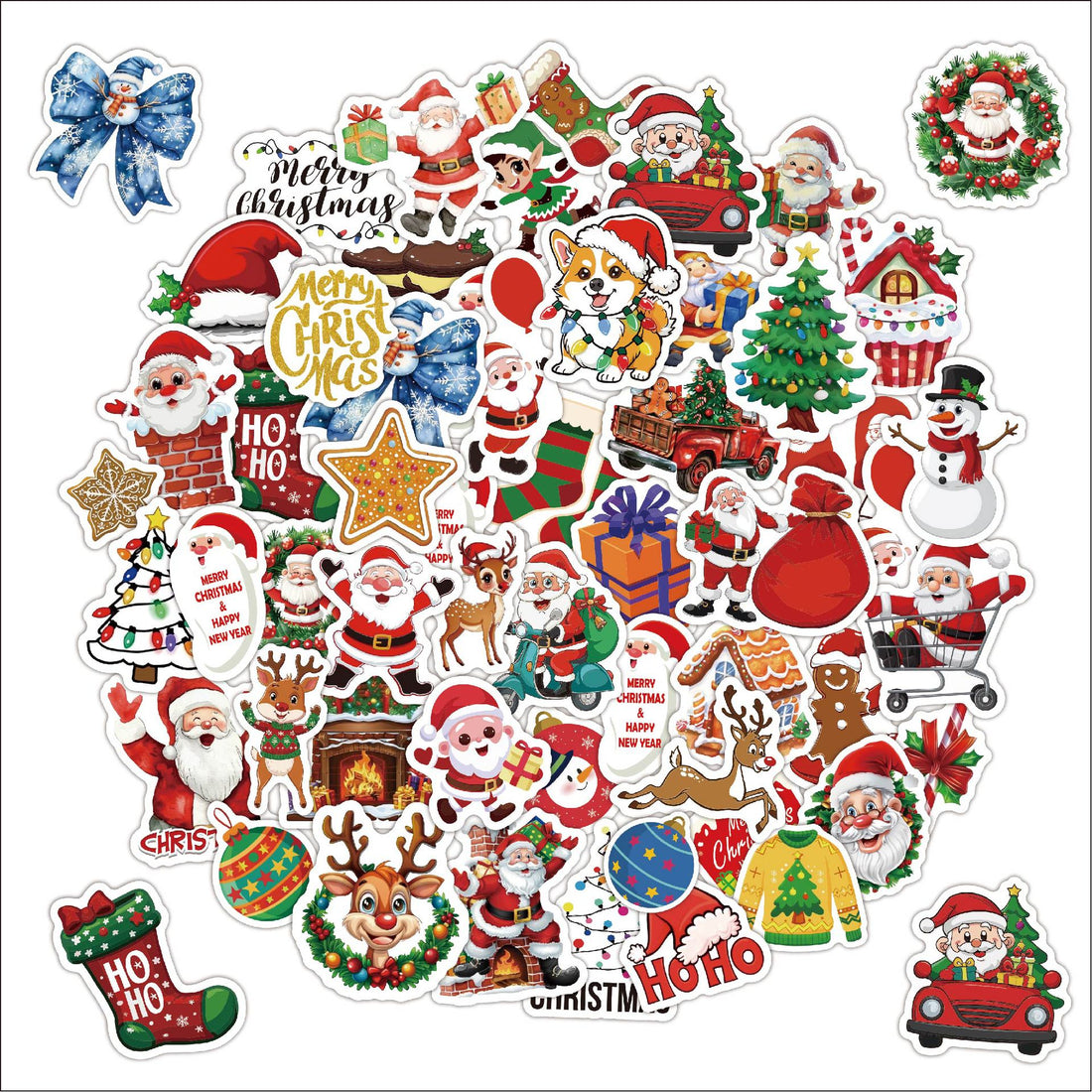 50 Pcs Cute Christmas Stickers Pack - Waterproof Vinyl Santa & Holiday Graffiti Decals for Laptops, Water Bottles, Luggage & DIY Crafts (2026 Edition)