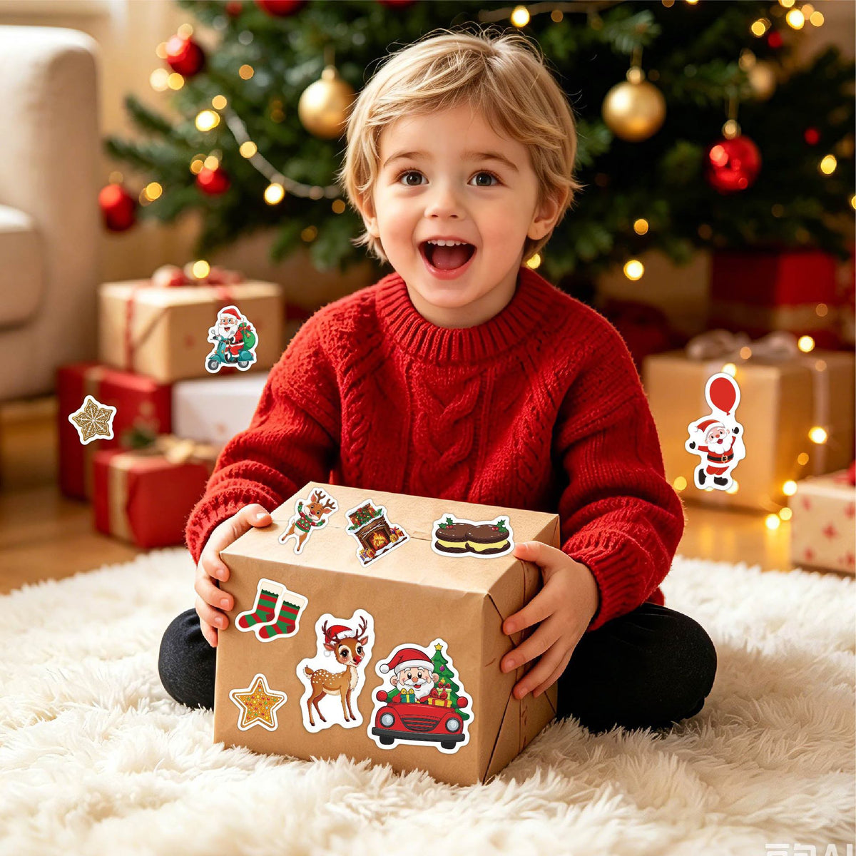 50 Pcs Cute Christmas Stickers - Waterproof Vinyl