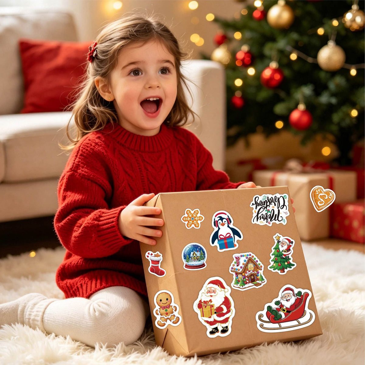50 Pcs Cute Christmas Stickers - Waterproof Vinyl