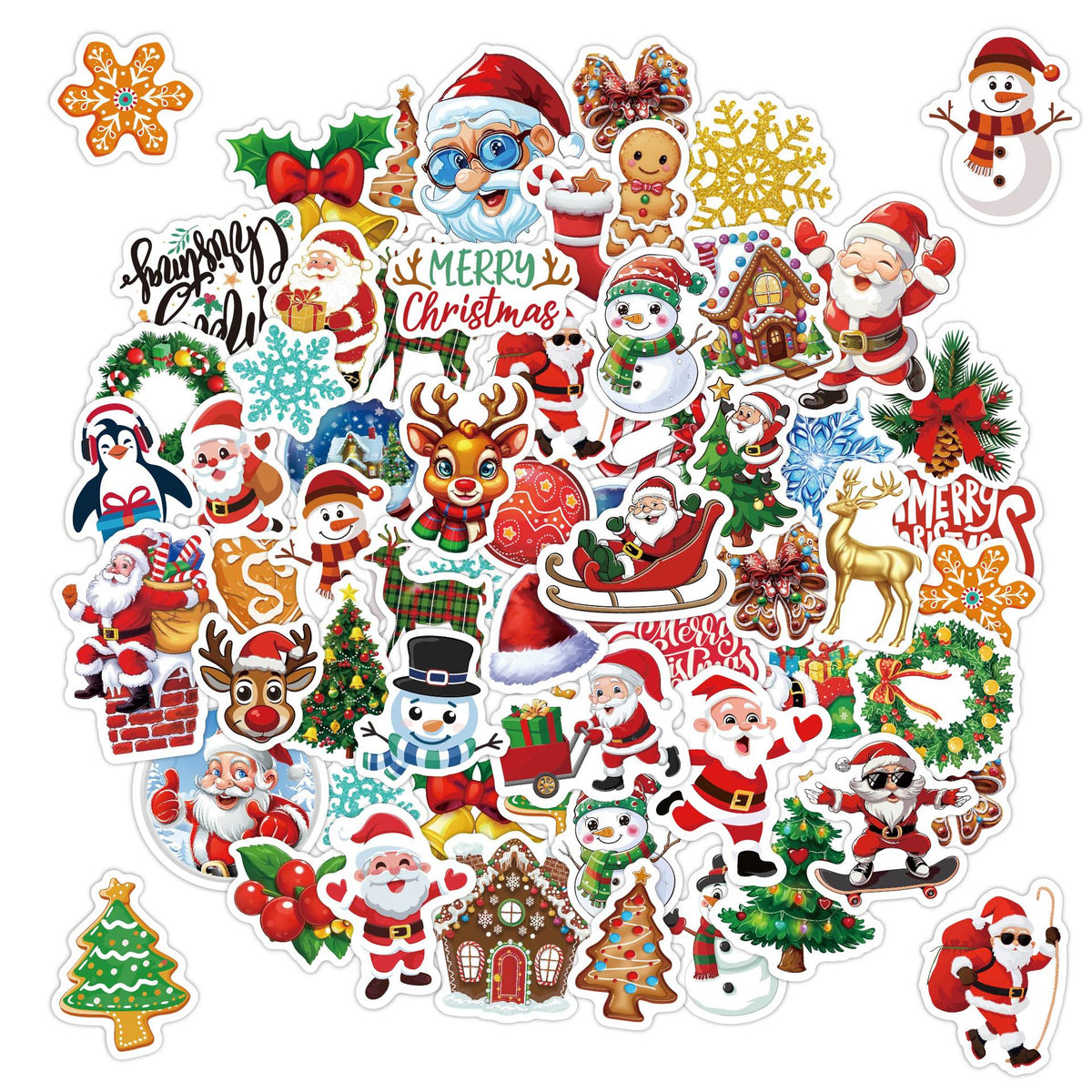 50 Pcs Cute Christmas Stickers - Waterproof Vinyl