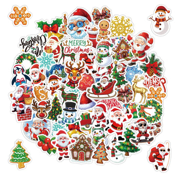 50 Pcs Cute Christmas Stickers - Waterproof Vinyl
