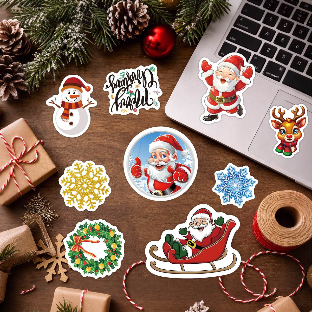 50 Pcs Cute Christmas Stickers - Waterproof Vinyl
