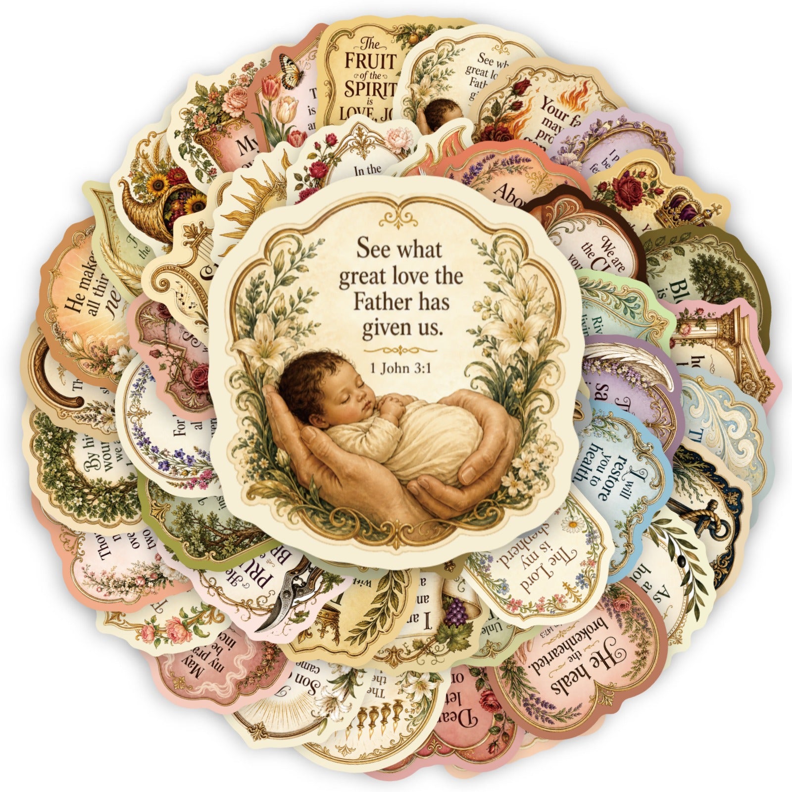 50PCS/bag Vintage Bible Verse Stickers, Waterproof Laminated Inspirational Christian Decals