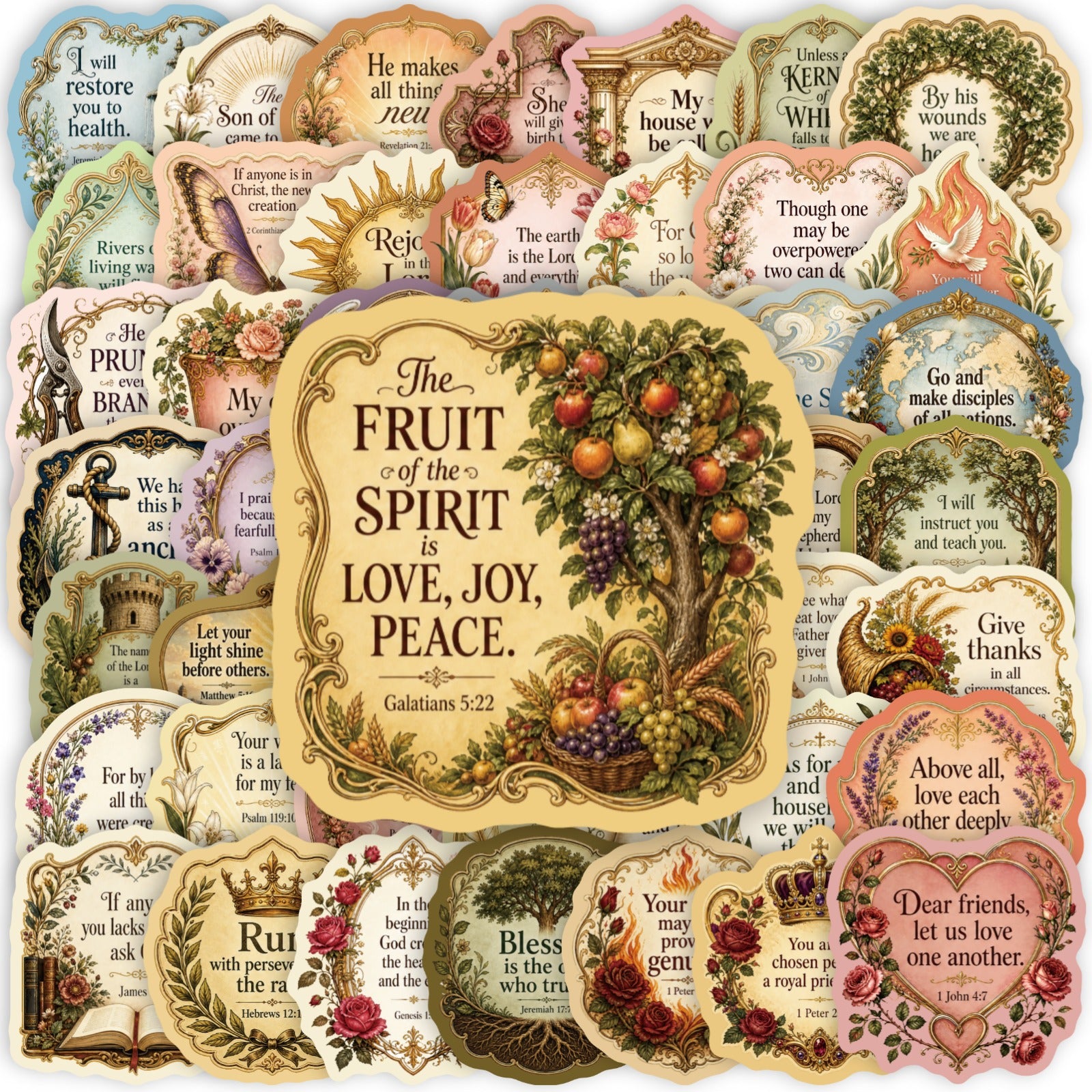 50PCS/bag Vintage Bible Verse Stickers, Waterproof Laminated Inspirational Christian Decals