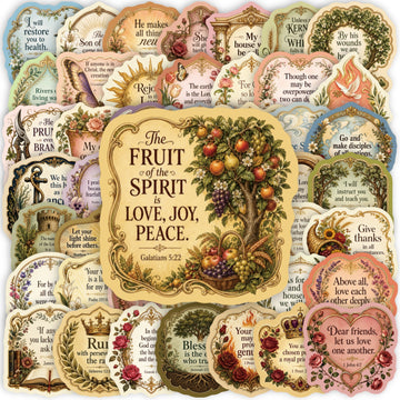 50PCS/bag Vintage Bible Verse Stickers, Waterproof Laminated Inspirational Christian Decals