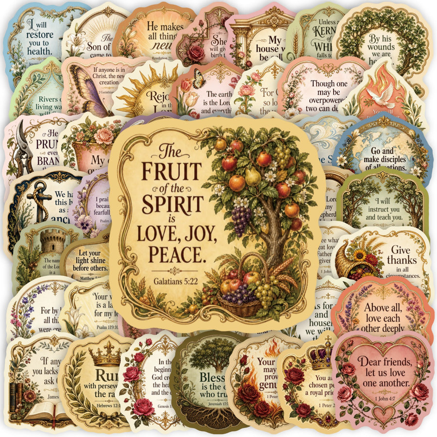 50PCS/bag Vintage Bible Verse Stickers, Waterproof Laminated Inspirational Christian Decals