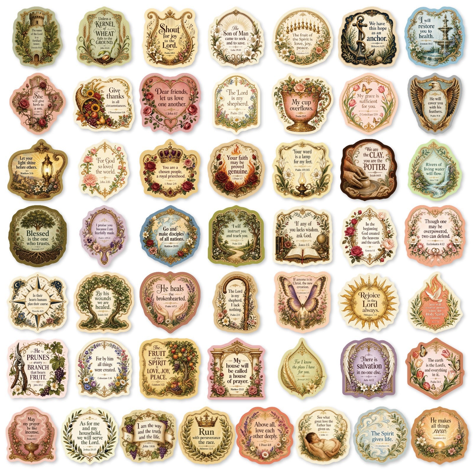 50PCS/bag Vintage Bible Verse Stickers, Waterproof Laminated Inspirational Christian Decals