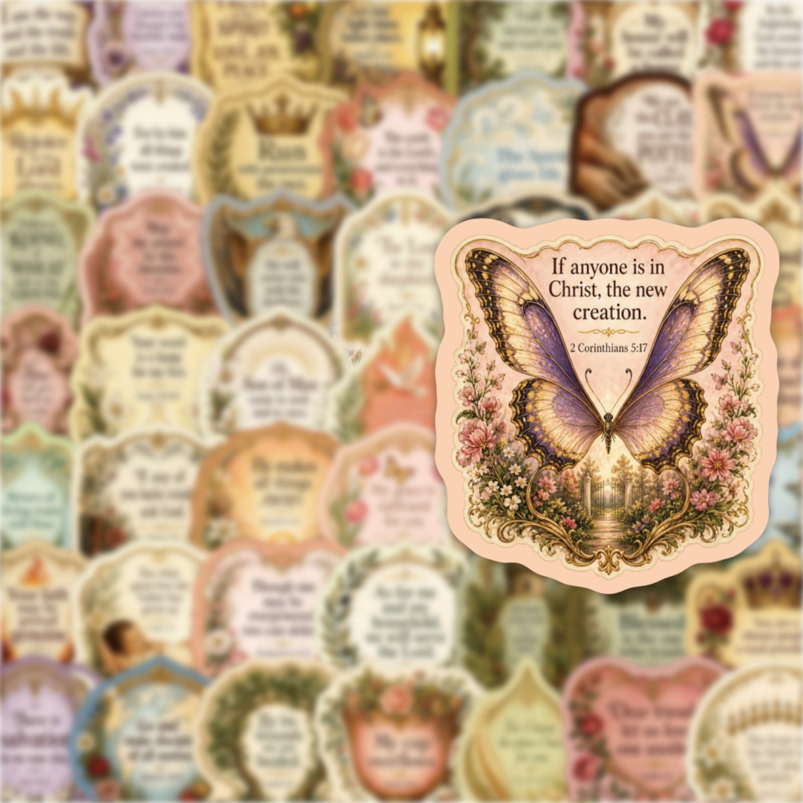 50PCS/bag Vintage Bible Verse Stickers, Waterproof Laminated Inspirational Christian Decals