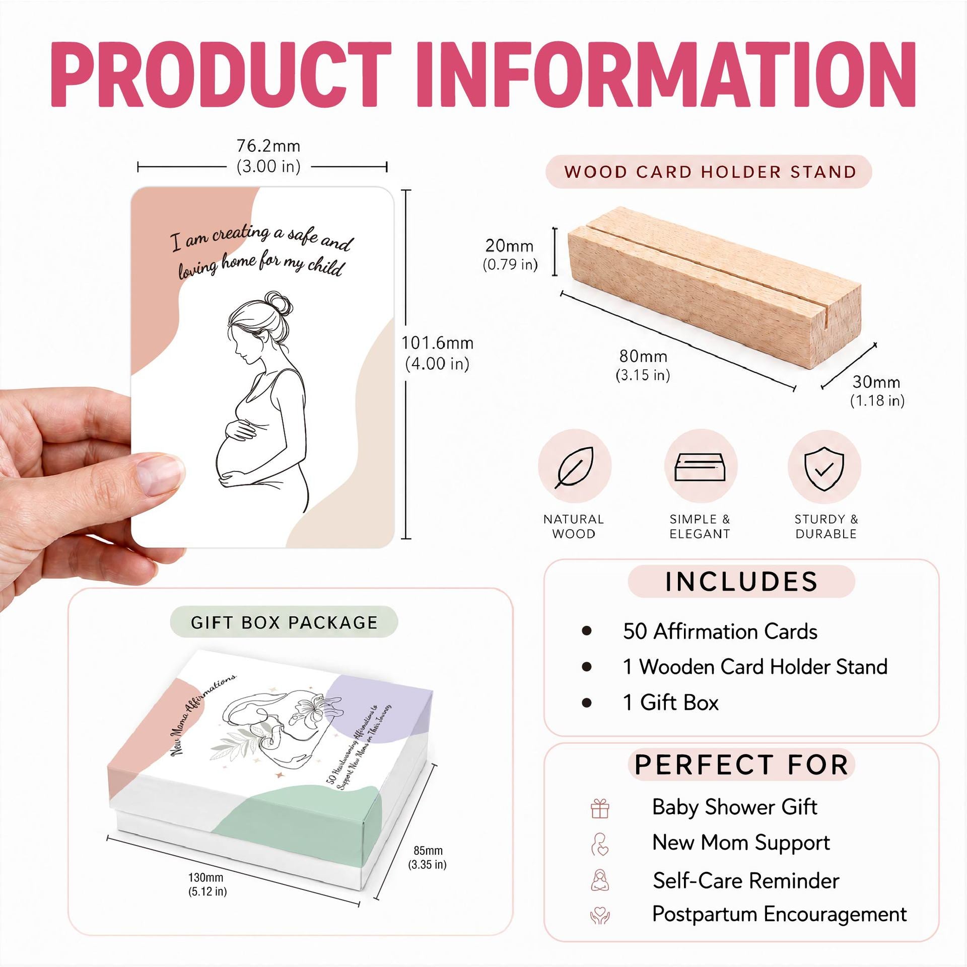 50pcs/Set Pregnancy Affirmation Cards – Milestone Cards for Expectant Mothers & Newborns