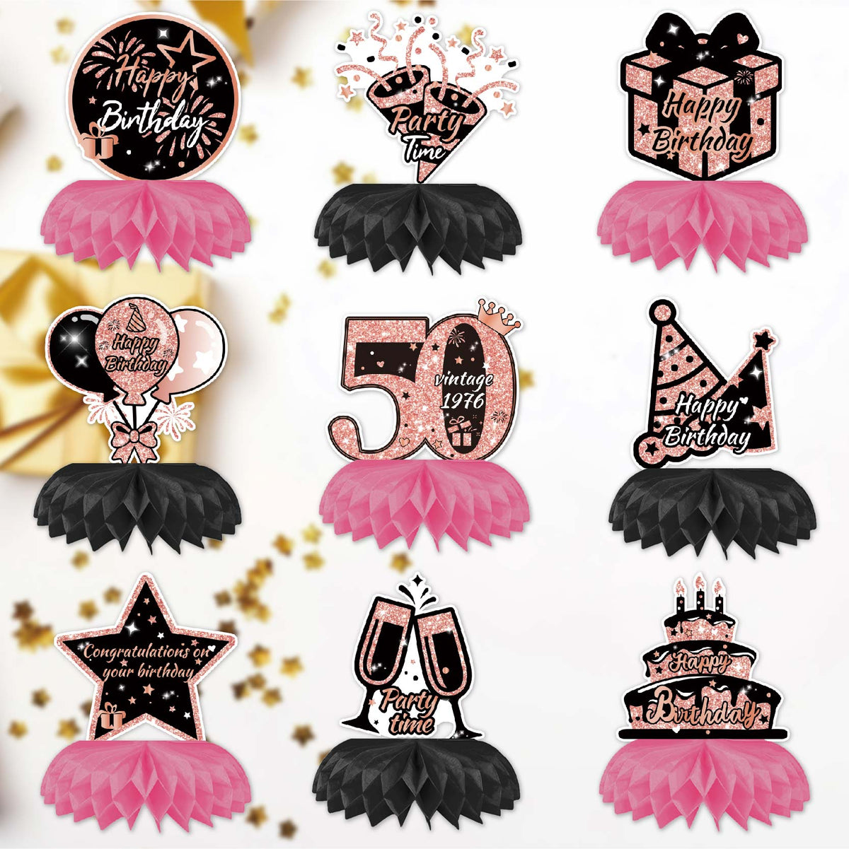 Happy 50th Birthday Honeycomb Oranment Pink Birthday Decorations