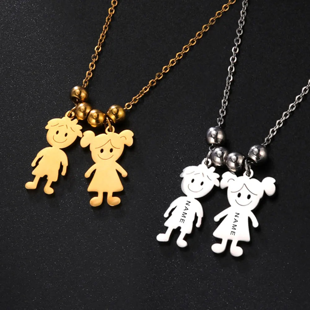 Personalized Boy Girl Necklace Custom Chain Name Mother Father Day Kid Family Gift For Women Men Stainless Steel Pendant Jewelry