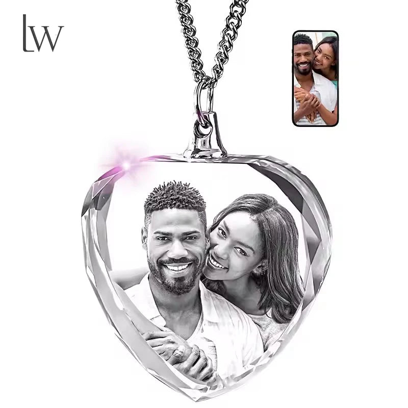 Customized 3D Crystal Photo, Personalized Gift Necklace Heart, Gift for Wife,Women, Men, Great Custom Gifts With Your Own Photo