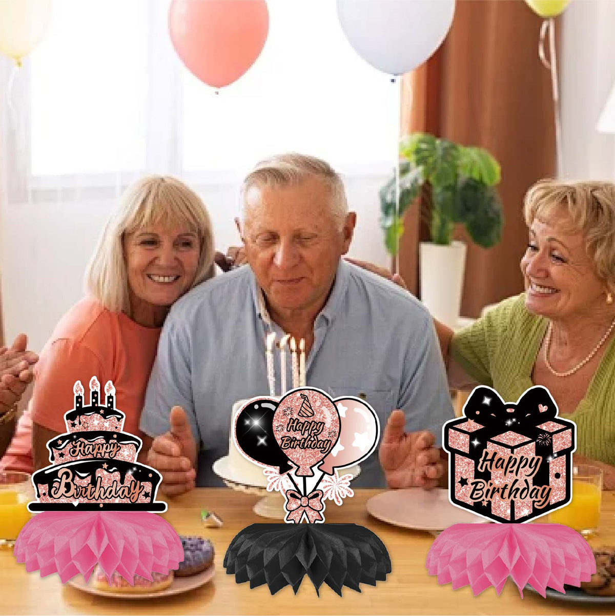 Happy 60th Birthday Honeycomb Oranment Pink Birthday Decorations