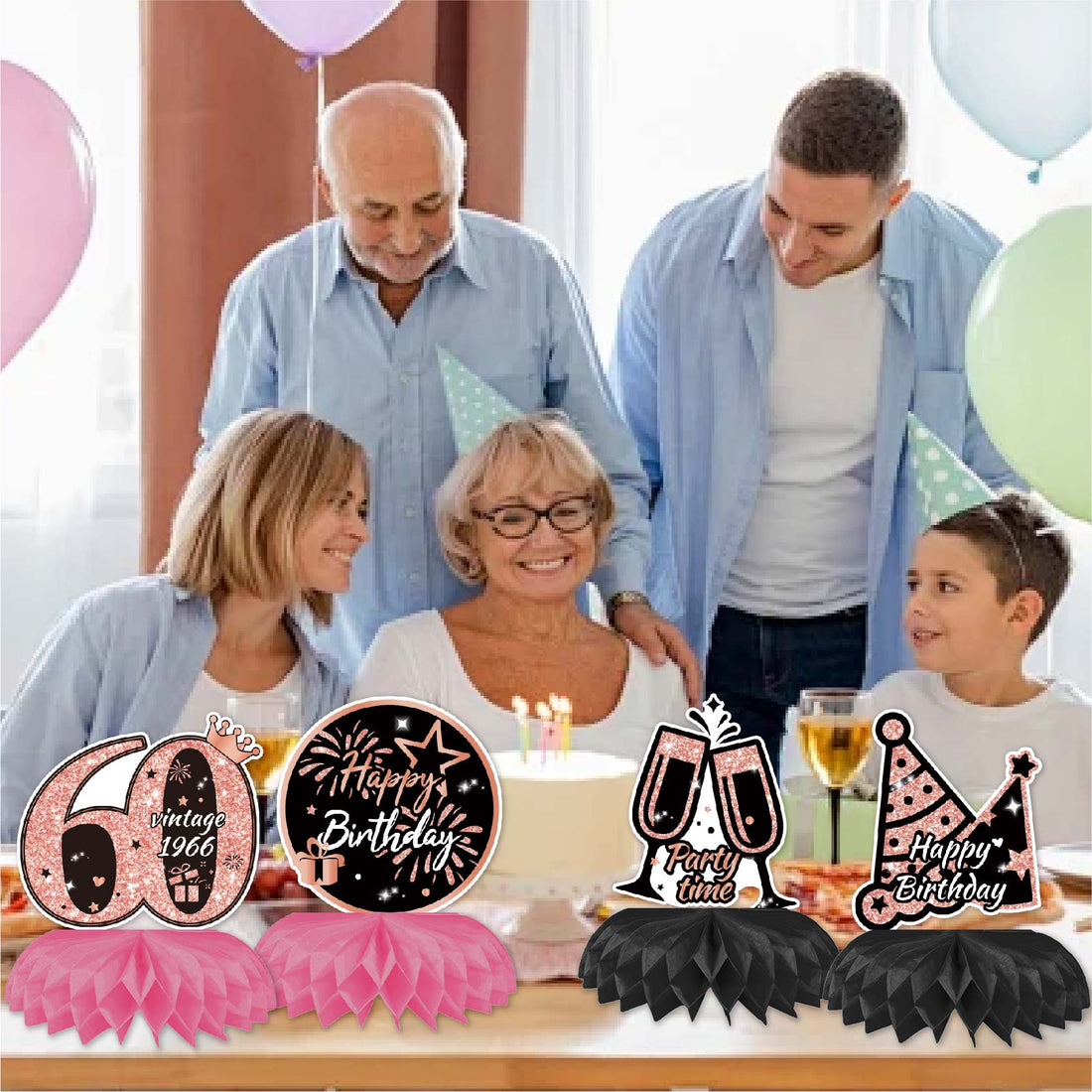 Happy 60th Birthday Honeycomb Oranment Pink Birthday Decorations