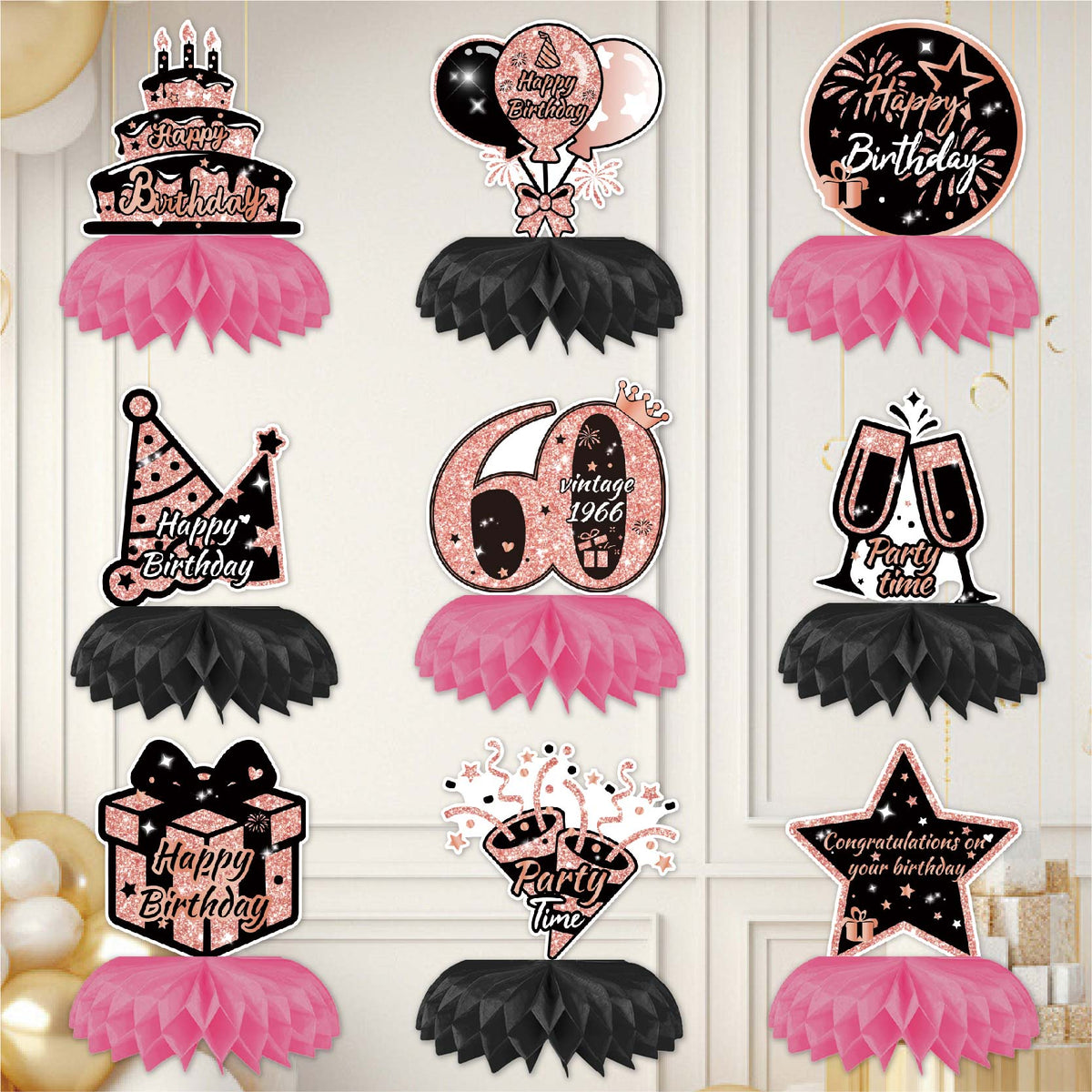 Happy 60th Birthday Honeycomb Oranment Pink Birthday Decorations