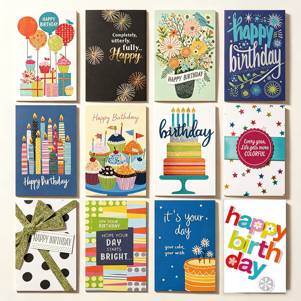 Assorted Birthday Greeting Cards with Envelopes – 6/10/12/20/24 Pack Colorful Birthday Card Set