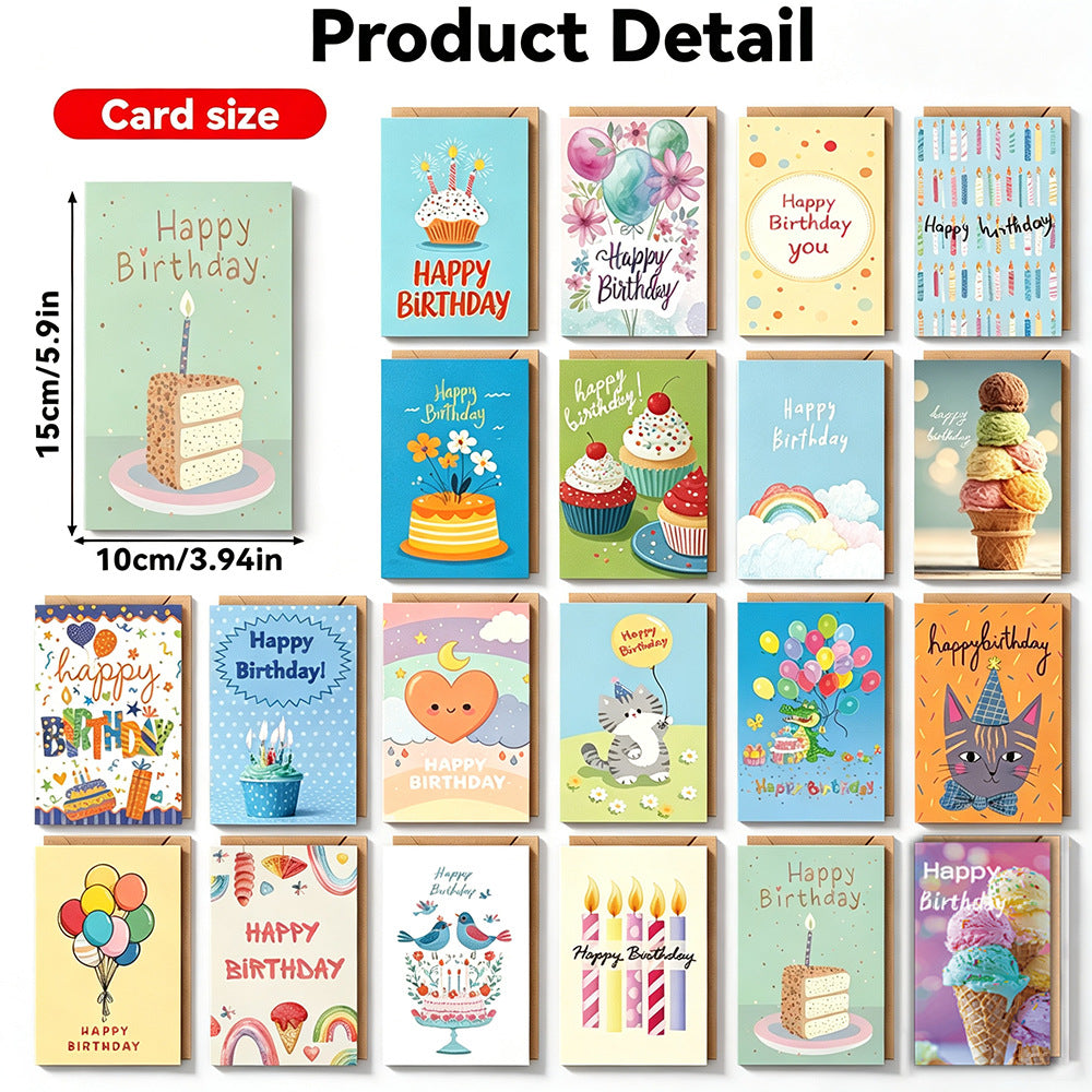 Assorted Birthday Greeting Cards with Envelopes – 6/10/12/20/24 Pack Colorful Birthday Card Set