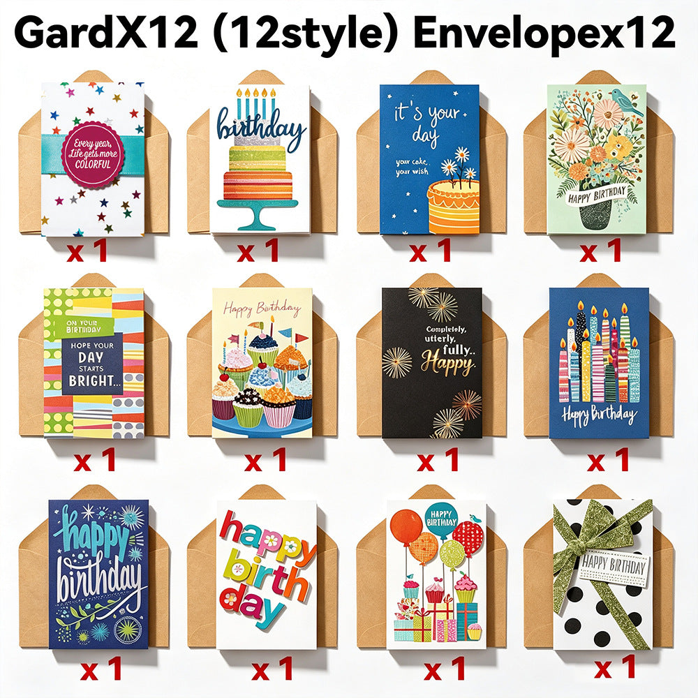 Assorted Birthday Greeting Cards with Envelopes – 6/10/12/20/24 Pack Colorful Birthday Card Set