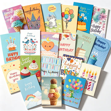 Assorted Birthday Greeting Cards with Envelopes – 6/10/12/20/24 Pack Colorful Birthday Card Set