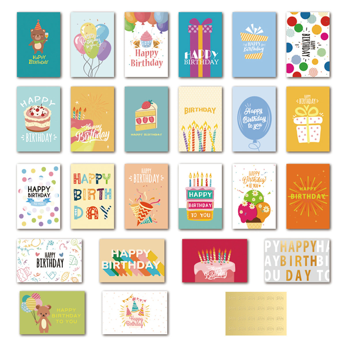 Assorted Birthday Greeting Cards with Envelopes – 6/10/12/20/24 Pack Colorful Birthday Card Set